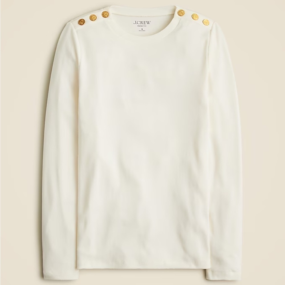 J crew ivory Perfect-fit long-sleeve crewneck T-shirt with lion buttons